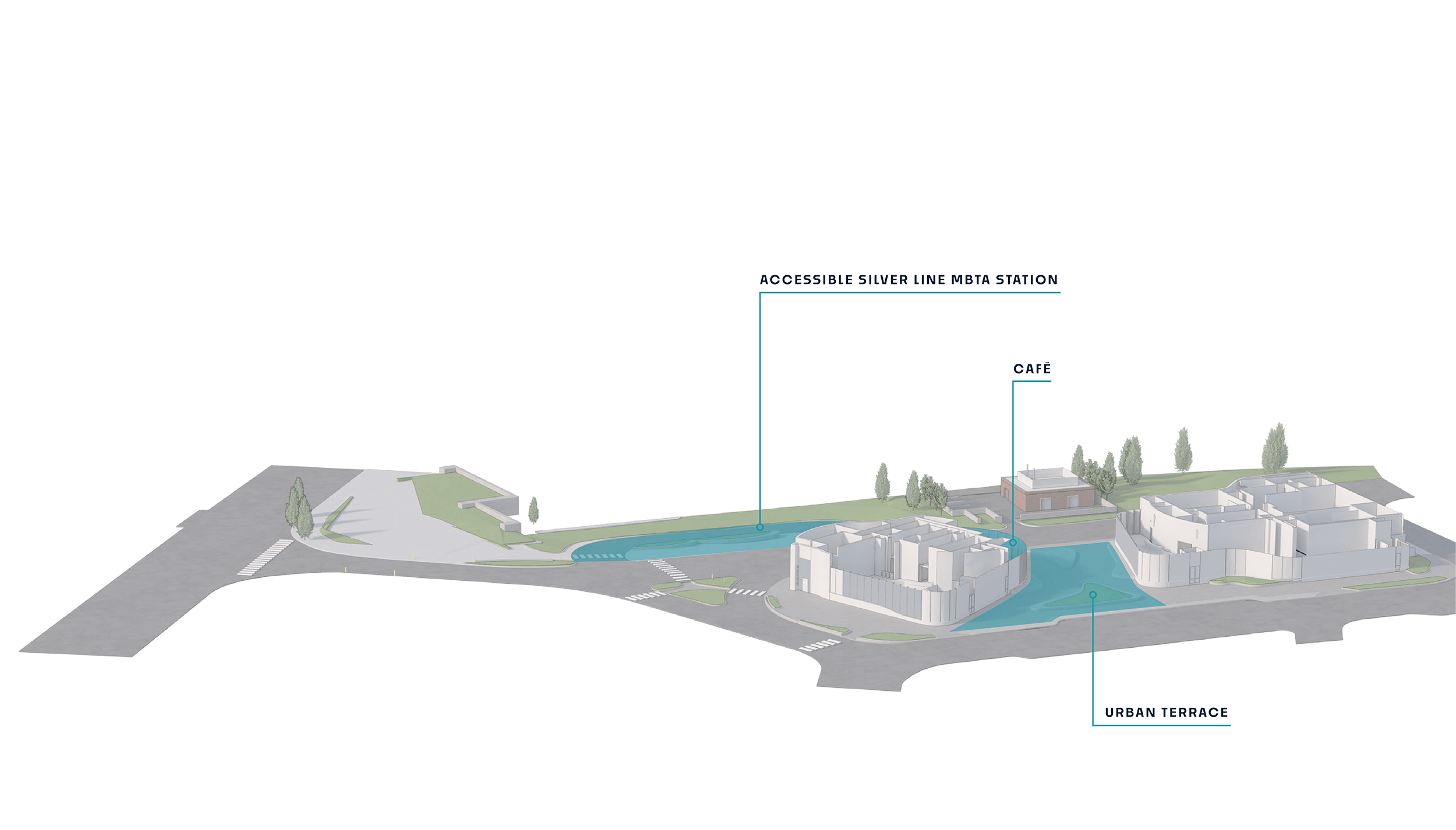 3D model depicting level 1 of the Seaport Circle building