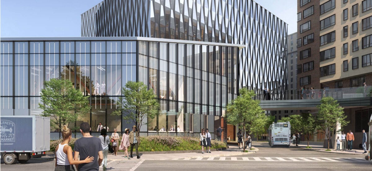 Street view of people crossing Congress Street