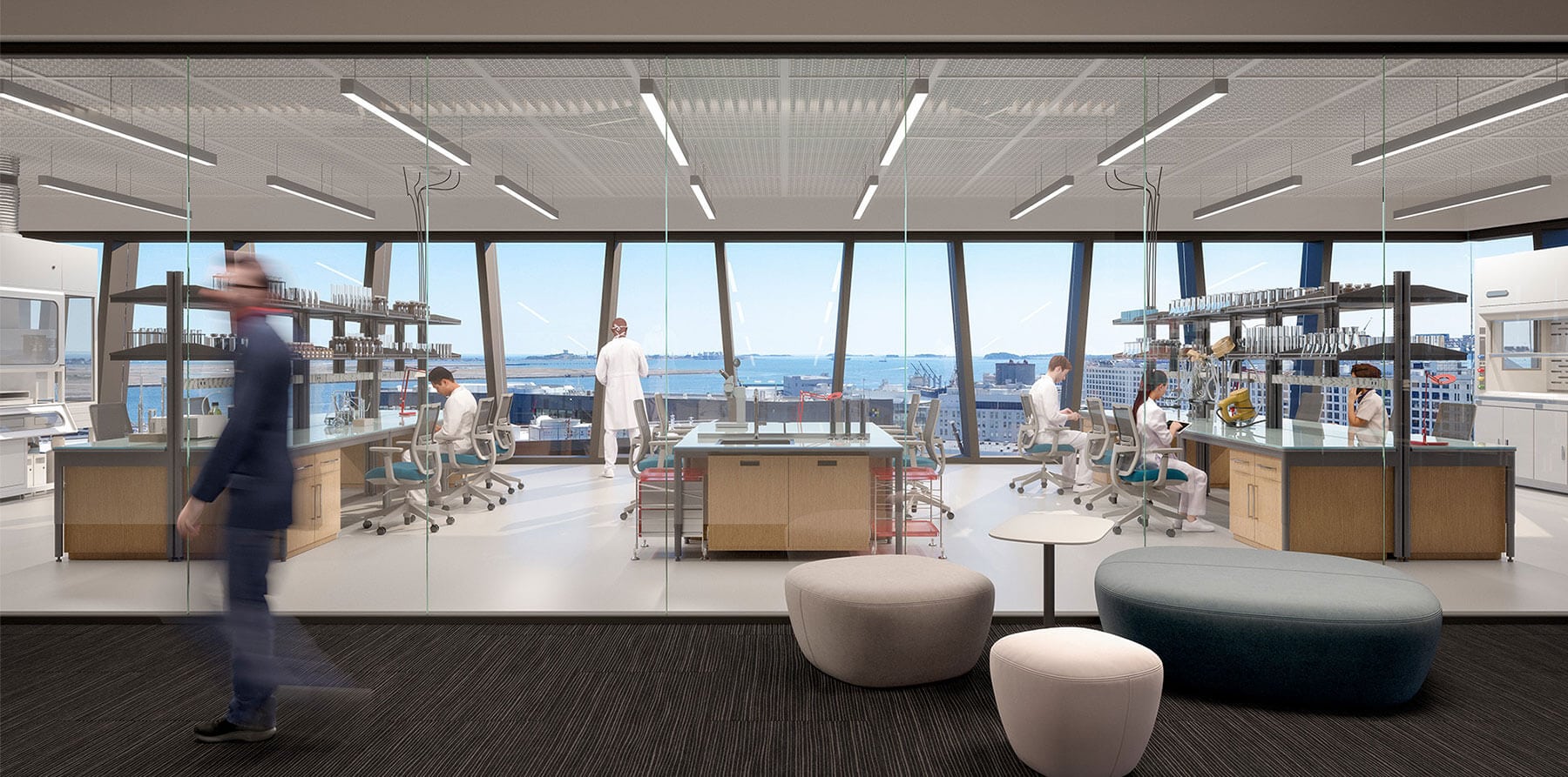 View of life science lab from adjoined office space