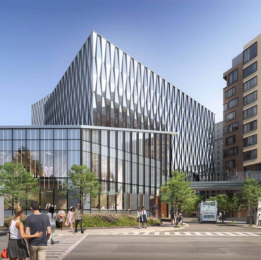 3d rendering street view of a life science building in seaport