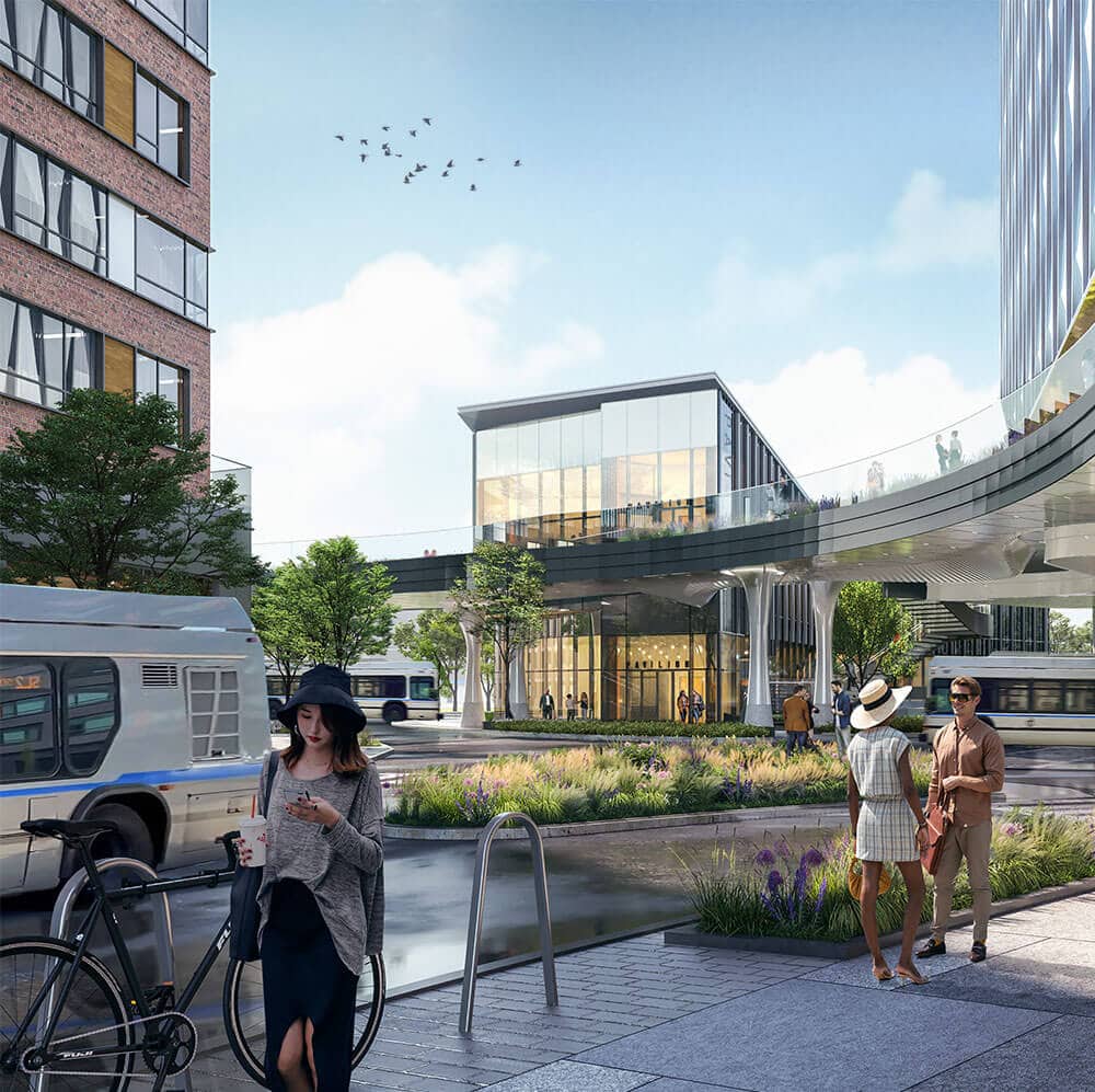 A woman waiting by the street for the public transportation